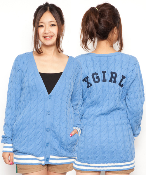 X-girl（エックスガール）の「PUFF CABLE LONG CARDIGAN（カーディガン/ボレロ・レディース・ホワイト/ブラック/ライトブルー・1/2）」の3枚目の写真