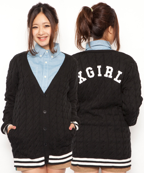 X-girl（エックスガール）の「PUFF CABLE LONG CARDIGAN（カーディガン/ボレロ・レディース・ホワイト/ブラック/ライトブルー・1/2）」の2枚目の写真