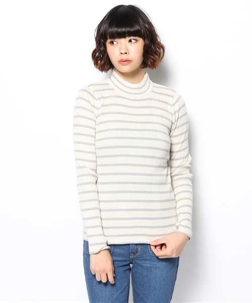 Chico（チコ）の「ボーダーリブハイネックニット（ニット/セーター・レディース・ブラック/ライトグリーン・FREE）」の9枚目の写真