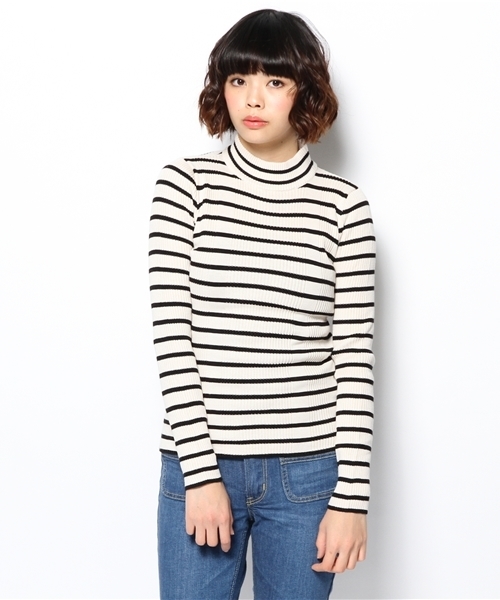Chico（チコ）の「ボーダーリブハイネックニット（ニット/セーター・レディース・ブラック/ライトグリーン・FREE）」の8枚目の写真