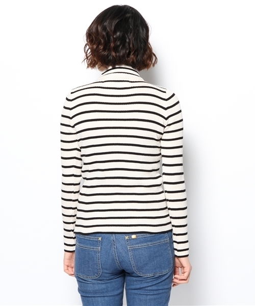 Chico（チコ）の「ボーダーリブハイネックニット（ニット/セーター・レディース・ブラック/ライトグリーン・FREE）」の6枚目の写真