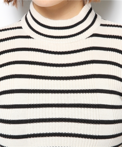Chico（チコ）の「ボーダーリブハイネックニット（ニット/セーター・レディース・ブラック/ライトグリーン・FREE）」の5枚目の写真