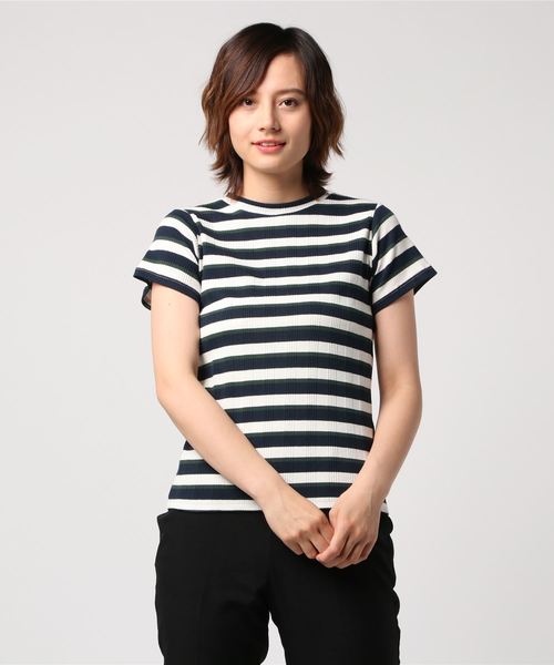 STYLEBLOCK（スタイルブロック）の「先染めマルチボーダーリブカットソー（Tシャツ/カットソー・レディース・ベージュ/パープル/ネイビー/サックスブルー・M）」の3枚目の写真