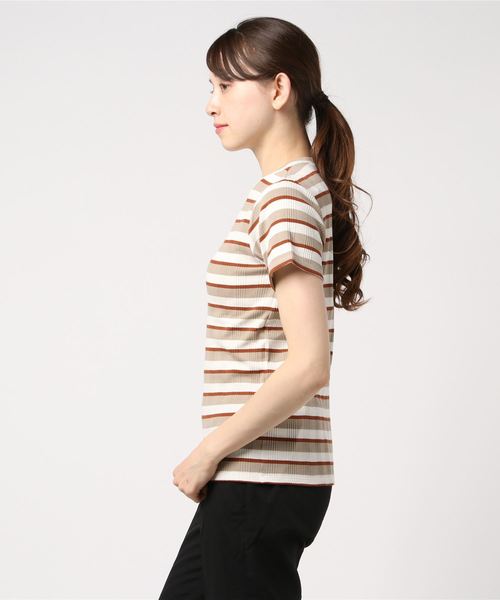 STYLEBLOCK（スタイルブロック）の「先染めマルチボーダーリブカットソー（Tシャツ/カットソー・レディース・ベージュ/パープル/ネイビー/サックスブルー・M）」の5枚目の写真
