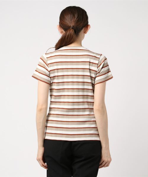 STYLEBLOCK（スタイルブロック）の「先染めマルチボーダーリブカットソー（Tシャツ/カットソー・レディース・ベージュ/パープル/ネイビー/サックスブルー・M）」の6枚目の写真