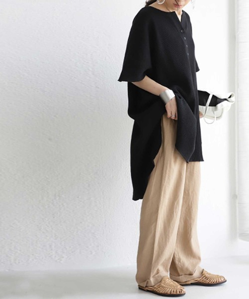 antiqua(アンティカ)の「ワッフルヘンリートップス(Tシャツ/カットソー・レディース・ブラック/ベージュ/オフホワイト/グレー系その他・FREE)」の19枚目の写真