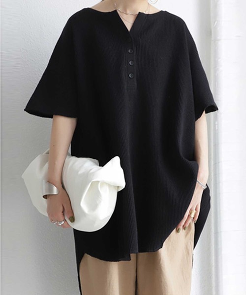 antiqua(アンティカ)の「ワッフルヘンリートップス(Tシャツ/カットソー・レディース・ブラック/ベージュ/オフホワイト/グレー系その他・FREE)」の18枚目の写真