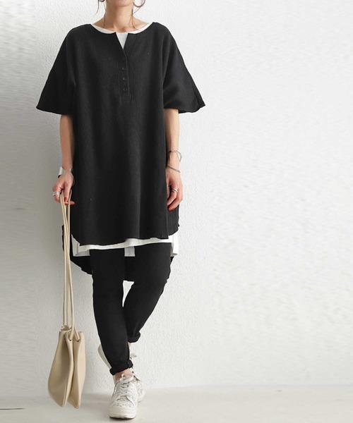 antiqua(アンティカ)の「ワッフルヘンリートップス(Tシャツ/カットソー・レディース・ブラック/ベージュ/オフホワイト/グレー系その他・FREE)」の17枚目の写真