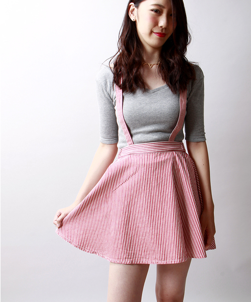 WEGO（ウィゴー）の「WEGO/サスツキフレアスカート（スカート・レディース・ホワイト/インディゴブルー/レッド系その他/ストライプ・FREE）」の3枚目の写真