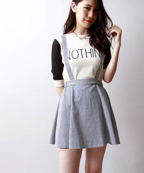 WEGO（ウィゴー）の「WEGO/サスツキフレアスカート（スカート・レディース・ホワイト/インディゴブルー/レッド系その他/ストライプ・FREE）」の4枚目の写真