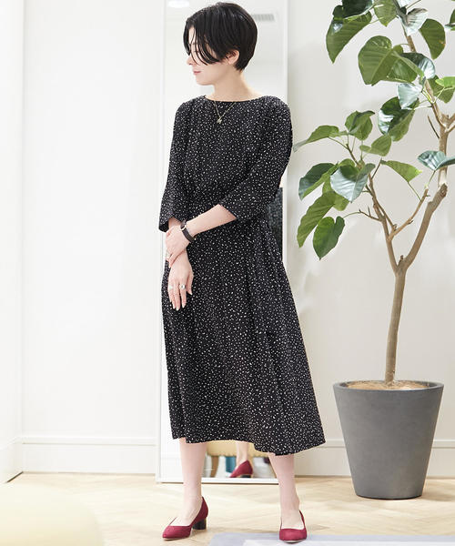 ワンピースレイニードットプリント ウエストギャザーワンピース ワンピース Tomorrowland トゥモローランド のファッション