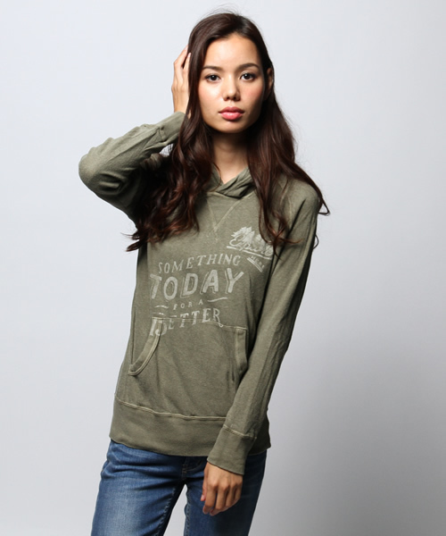 goa(ゴア)の「グランコットガーゼ天竺 プリントフードプルオーバー(Tシャツ/カットソー・レディース・キナリ/グレー/ベージュ/カーキ/レッド・FREE)」の5枚目の写真