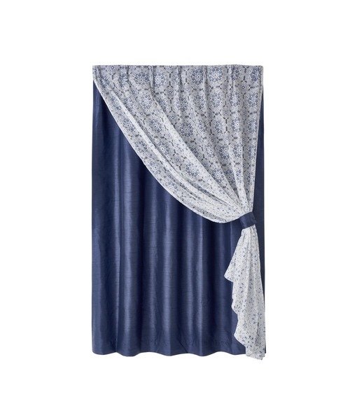 マロック×ファルム ダブル 既製カーテン W2000 ネイビー×ネイビー