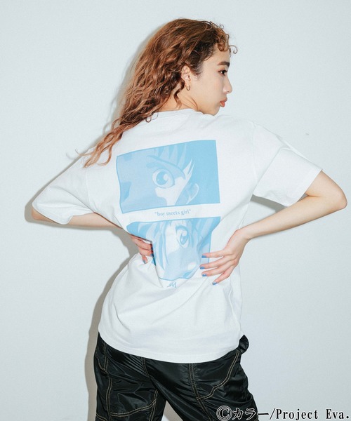 X-girl(エックスガール)の「X-girl × EVANGELION BOY MEETS GIRL S/S TEE(Tシャツ/カットソー・レディース・ブルー/チャコール/ホワイト・S/L/XL/M)」の2枚目の写真