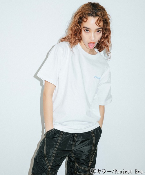 X-girl(エックスガール)の「X-girl × EVANGELION BOY MEETS GIRL S/S TEE(Tシャツ/カットソー・レディース・ブルー/チャコール/ホワイト・S/L/XL/M)」の4枚目の写真