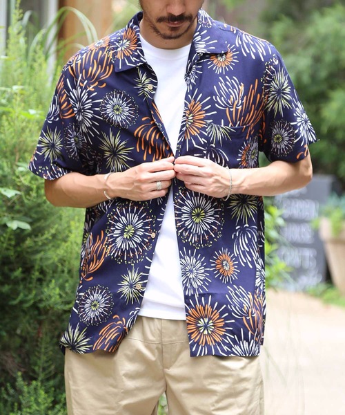 セール】【BLUE STANDARD】レーヨン和柄シャツ 開襟シャツ 毎年