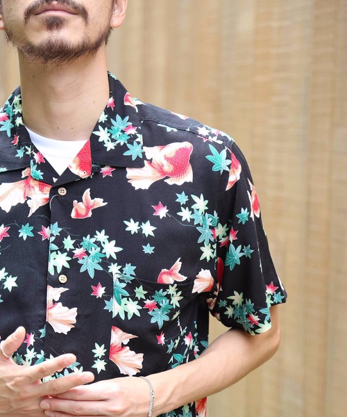 セール】【BLUE STANDARD】レーヨン和柄シャツ 開襟シャツ 毎年