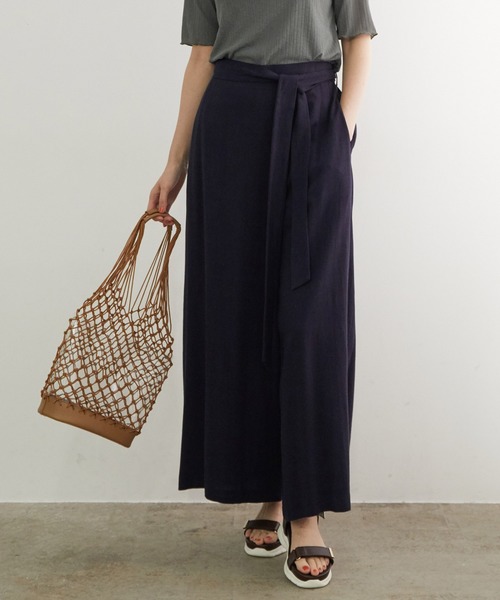 ROPE' PICNIC(ロペピクニック)の「麻レーヨンカシュクールワイドパンツ(その他パンツ)」|ネイビー