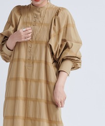 DouDou | ボーダー織りパフギャザーワンピース(ワンピース)