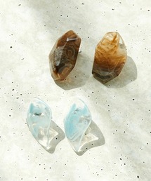 マーブルストーンピアスセット/marble stone pair　金アレ対応