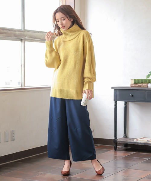 KOBE LETTUCE（コウベレタス）の「サイドリブ編みボリュームハイネックニットトップス（ニット/セーター・レディース・グレイッシュベージュ/パープル/グリーン/イエロー・FREE）」の11枚目の写真