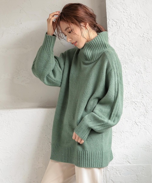 KOBE LETTUCE（コウベレタス）の「サイドリブ編みボリュームハイネックニットトップス（ニット/セーター・レディース・グレイッシュベージュ/パープル/グリーン/イエロー・FREE）」の7枚目の写真