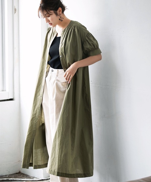 Geera ジーラ の 21夏新着 綿100 バンドカラーシャツワンピース シャツワンピース Wear