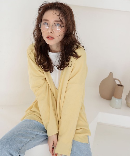 DONOBAN（ドノバン）の「華奢見え深Vニットソー [E]（ニット/セーター・レディース・ブラック/ベージュ/ピンク/イエロー/ミント・M）」の13枚目の写真