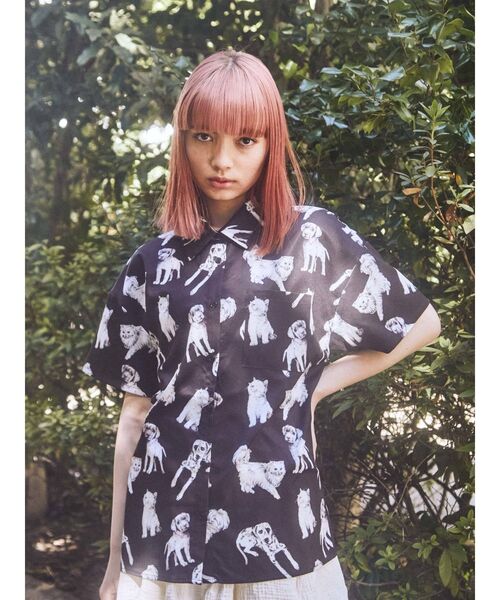merry jenny（メリージェニー）の「dog＆cat半袖シャツ（シャツ/ブラウス・レディース・オフホワイト/ブラック・FREE）」の3枚目の写真