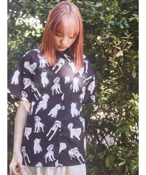 merry jenny（メリージェニー）の「dog＆cat半袖シャツ（シャツ/ブラウス・レディース・オフホワイト/ブラック・FREE）」の5枚目の写真