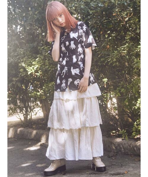 merry jenny（メリージェニー）の「dog＆cat半袖シャツ（シャツ/ブラウス・レディース・オフホワイト/ブラック・FREE）」の6枚目の写真