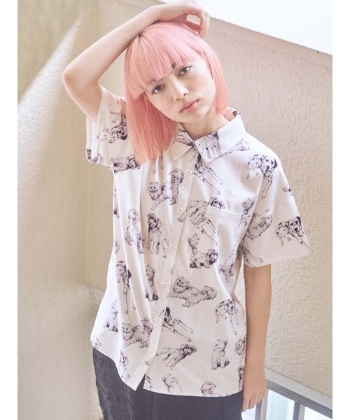 merry jenny 新品 アイボリー dog&cat 半袖 シャツ merry jenny dog＆cat半袖シャツ（ブラック） -ファッション通販