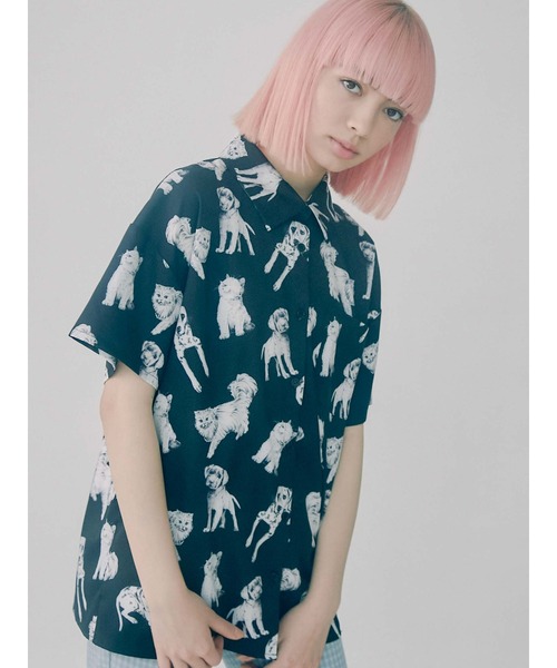 merry jenny 新品 ブラック dog&cat 半袖 シャツ merry jenny dog＆cat半袖シャツ（ブラック） -ファッション通販