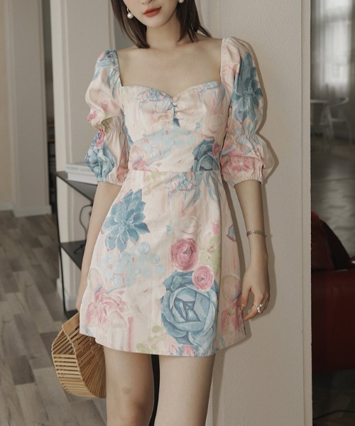 セール Mayree ハートネックバブルスリーブフラワーワンピ 21ss ワンピース Mayree メイリー のファッション通販 Zozotown