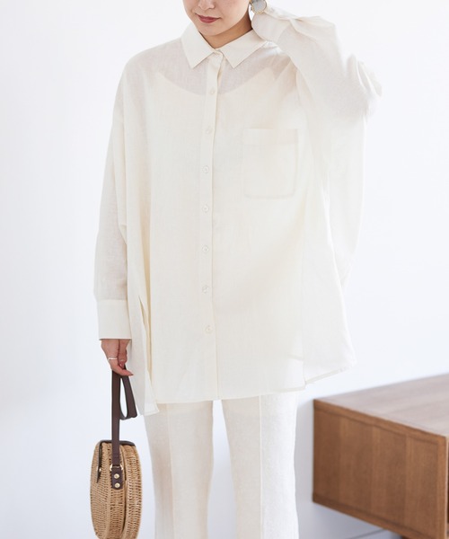 Heather（ヘザー）の「リネンモモンガＢＩＧシャツ  944776（シャツ/ブラウス・レディース・パープル/グレー/イエロー/アイボリー・FREE）」の2枚目の写真