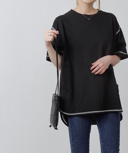 COLONY 2139（コロニートゥーワンスリーナイン）の「天竺前後差半袖T/サイドスリットＴシャツ（Tシャツ/カットソー・レディース・その他35/ブラック/オフホワイト/ホワイト・MEDIUM）」の4枚目の写真