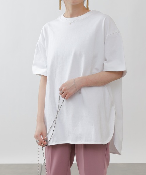 COLONY 2139（コロニートゥーワンスリーナイン）の「天竺前後差半袖T/サイドスリットＴシャツ（Tシャツ/カットソー・レディース・その他35/ブラック/オフホワイト/ホワイト・MEDIUM）」の9枚目の写真