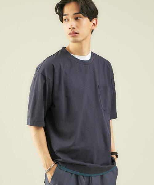 green label relaxing(グリーンレーベルリラクシング)の「OLT CSM コットン 麻 フェイクレイヤード 半袖 Tシャツ カットソー(Tシャツ/カットソー・メンズ・ネイビー/ベージュ/ライトグレー・MEDIUM/LARGE/SMALL/X-LARGE)」の3枚目の写真