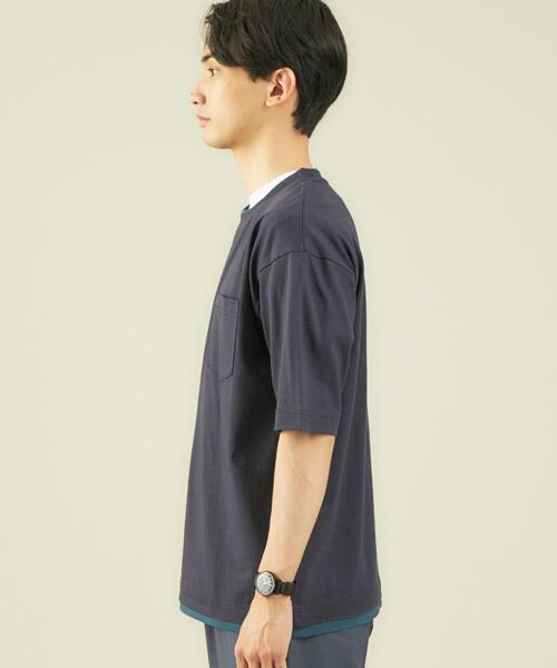 green label relaxing(グリーンレーベルリラクシング)の「OLT CSM コットン 麻 フェイクレイヤード 半袖 Tシャツ カットソー(Tシャツ/カットソー・メンズ・ネイビー/ベージュ/ライトグレー・MEDIUM/LARGE/SMALL/X-LARGE)」の6枚目の写真