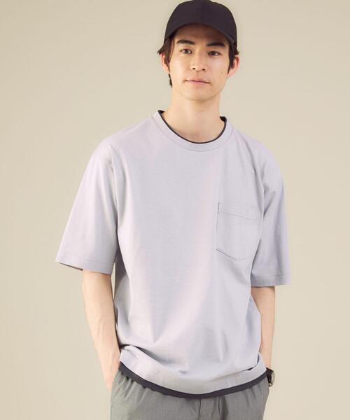 green label relaxing(グリーンレーベルリラクシング)の「OLT CSM コットン 麻 フェイクレイヤード 半袖 Tシャツ カットソー(Tシャツ/カットソー・メンズ・ネイビー/ベージュ/ライトグレー・MEDIUM/LARGE/SMALL/X-LARGE)」の9枚目の写真