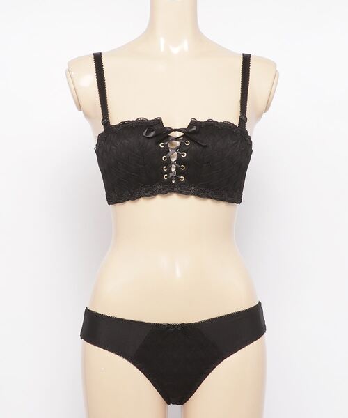 ノンワイヤー レースアップ ブラ ショーツセット