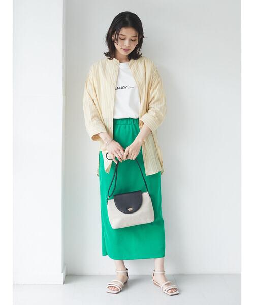 Green Parks(グリーンパークス)の「ストライプバンドカラー7分袖シャツ*(シャツ/ブラウス・レディース・サックスブルー/グリーン/イエロー・FREE)」の5枚目の写真