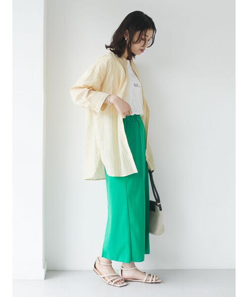 Green Parks(グリーンパークス)の「ストライプバンドカラー7分袖シャツ*(シャツ/ブラウス・レディース・サックスブルー/グリーン/イエロー・FREE)」の6枚目の写真