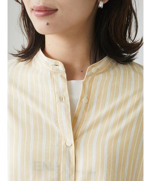 Green Parks(グリーンパークス)の「ストライプバンドカラー7分袖シャツ*(シャツ/ブラウス・レディース・サックスブルー/グリーン/イエロー・FREE)」の10枚目の写真