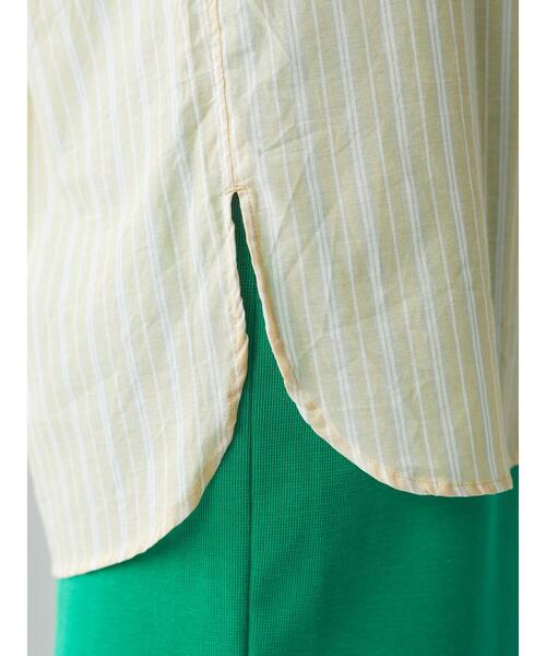 Green Parks(グリーンパークス)の「ストライプバンドカラー7分袖シャツ*(シャツ/ブラウス・レディース・サックスブルー/グリーン/イエロー・FREE)」の12枚目の写真