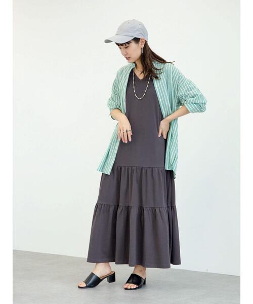 Green Parks(グリーンパークス)の「ストライプバンドカラー7分袖シャツ*(シャツ/ブラウス・レディース・サックスブルー/グリーン/イエロー・FREE)」の14枚目の写真