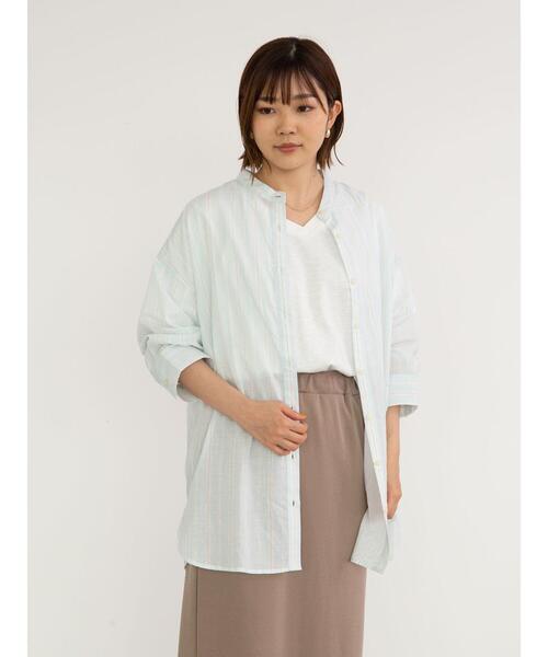 Green Parks(グリーンパークス)の「ストライプバンドカラー7分袖シャツ*(シャツ/ブラウス・レディース・サックスブルー/グリーン/イエロー・FREE)」の19枚目の写真