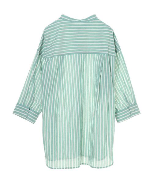 Green Parks(グリーンパークス)の「ストライプバンドカラー7分袖シャツ*(シャツ/ブラウス・レディース・サックスブルー/グリーン/イエロー・FREE)」の20枚目の写真