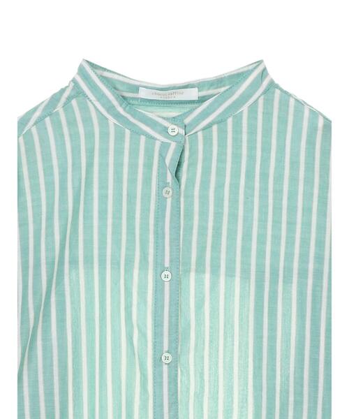 Green Parks(グリーンパークス)の「ストライプバンドカラー7分袖シャツ*(シャツ/ブラウス・レディース・サックスブルー/グリーン/イエロー・FREE)」の21枚目の写真