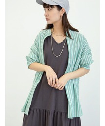 Green　Parks | ストライプバンドカラー7分袖シャツ＊(シャツ/ブラウス)